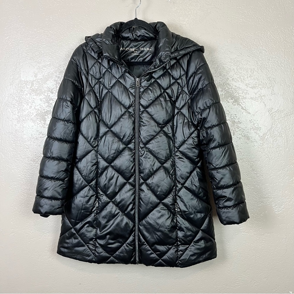 Andrew Marc Women's Diamond Quilted Long Puffer‎ Jacket - Black - Size Medium